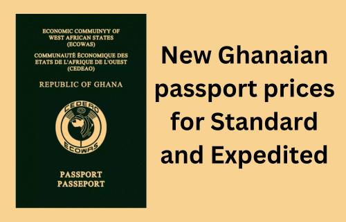 Breakdown of 2024 Ghana passport application price increase with picture of ghana passport on beautiful hd background